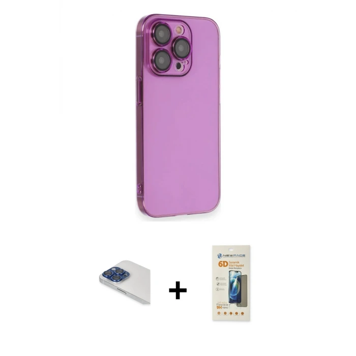 ieg™ iPhone 13 Pro Max Kılıf Siluet Minimal Özel Seri - Siyah 6D Mat Seramik Hayalet Nano Ekran Koruyucu + Pers Alüminyum Kamera Lens - LT