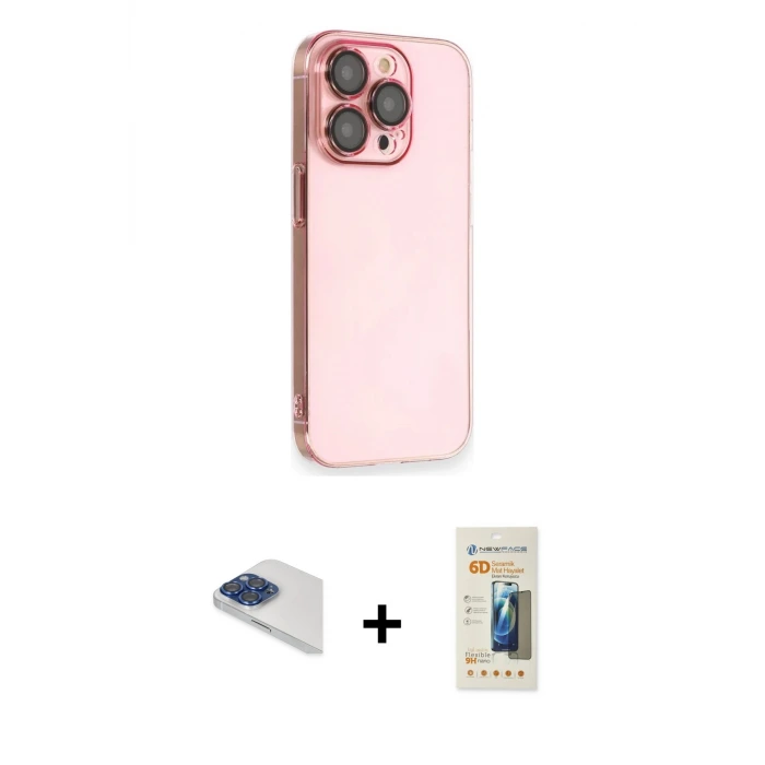ieg™ iPhone 13 Pro Max Kılıf Siluet Minimal Özel Seri - Siyah 6D Mat Seramik Hayalet Nano Ekran Koruyucu + Pers Alüminyum Kamera Lens - LT