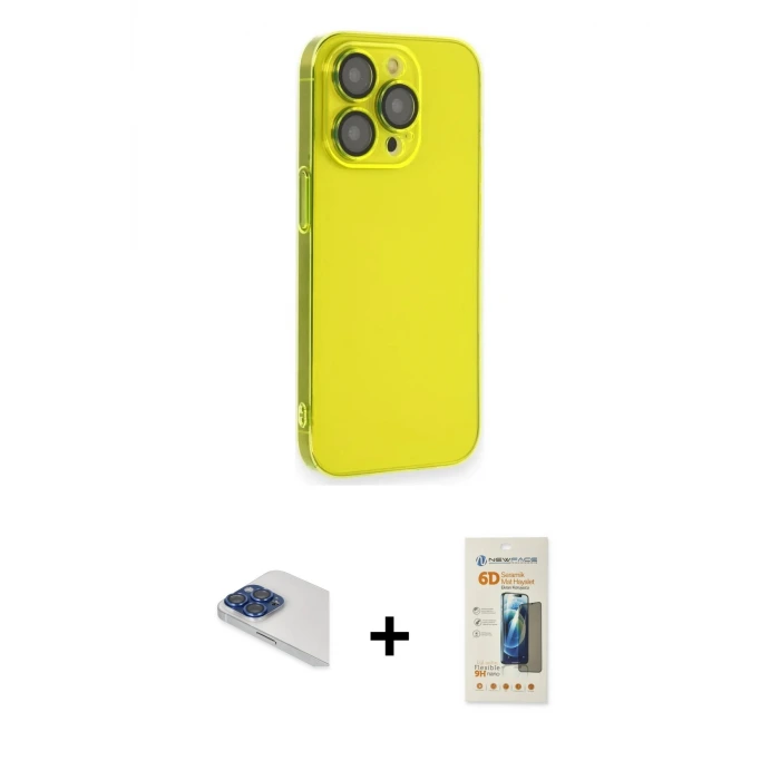 ieg™ iPhone 13 Pro Max Kılıf Siluet Minimal Özel Seri - Siyah 6D Mat Seramik Hayalet Nano Ekran Koruyucu + Pers Alüminyum Kamera Lens - LT