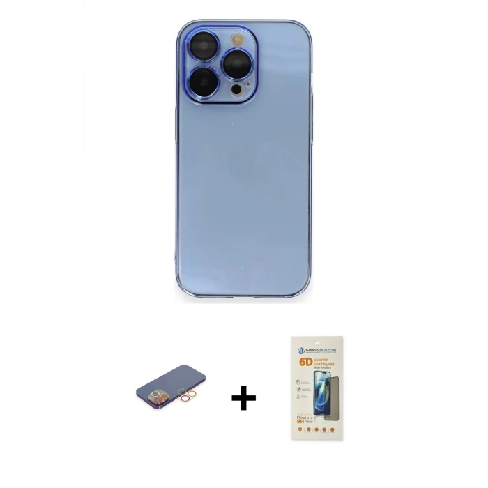 ieg™ iPhone 13 Pro Max Kılıf Siluet Minimal Özel Seri - Siyah 6D Mat Seramik Hayalet Nano Ekran Koruyucu + Renkli Kamera Lens Koruma Cam - TU