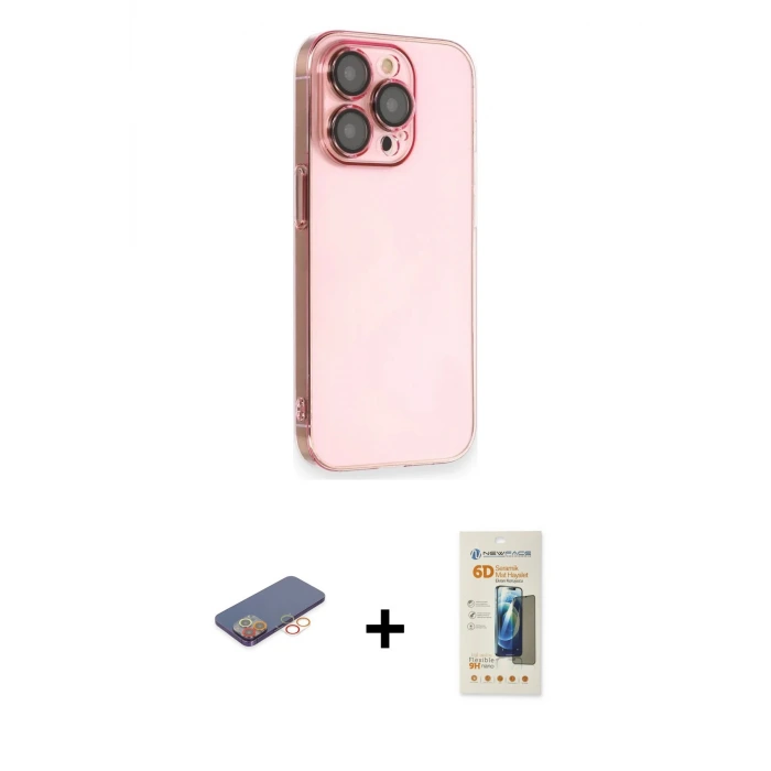 ieg™ iPhone 13 Pro Max Kılıf Siluet Minimal Özel Seri - Siyah 6D Mat Seramik Hayalet Nano Ekran Koruyucu + Renkli Kamera Lens Koruma Cam - TU