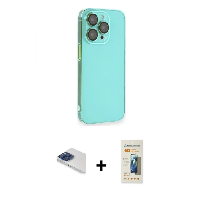 ieg™ iPhone 13 Pro Max Kılıf Siluet Minimal Özel Seri - Siyah 6D Mat Seramik Hayalet Nano Ekran Koruyucu + Pers Alüminyum Kamera Lens - LT