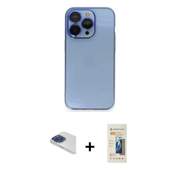 ieg™ iPhone 13 Pro Max Kılıf Siluet Minimal Özel Seri - Siyah 6D Mat Seramik Hayalet Nano Ekran Koruyucu + Pers Alüminyum Kamera Lens - LT