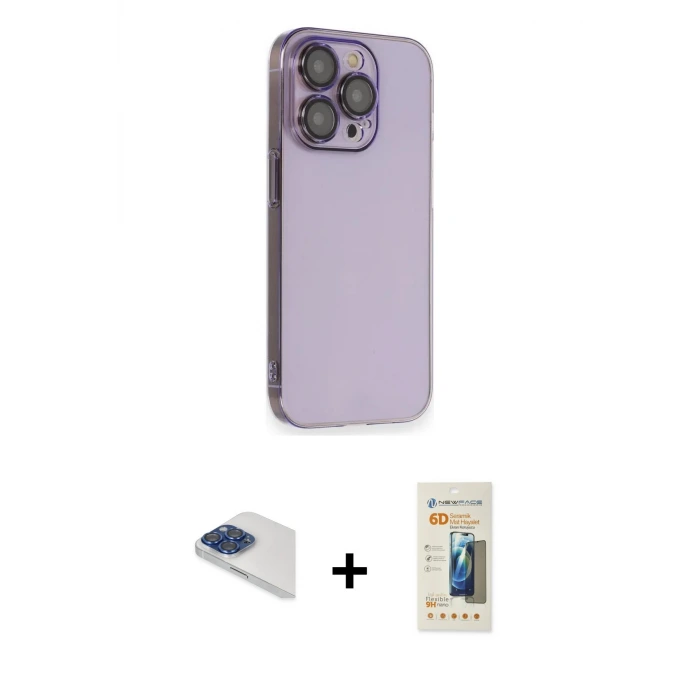 ieg™ iPhone 13 Pro Max Kılıf Siluet Minimal Özel Seri - Siyah 6D Mat Seramik Hayalet Nano Ekran Koruyucu + Pers Alüminyum Kamera Lens - LT