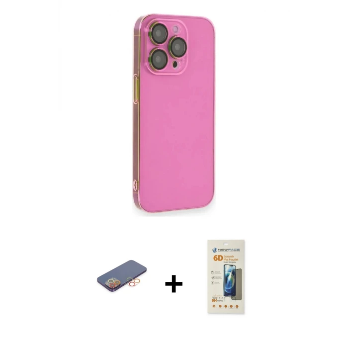 ieg™ iPhone 13 Pro Max Kılıf Siluet Minimal Özel Seri - Siyah 6D Mat Seramik Hayalet Nano Ekran Koruyucu + Renkli Kamera Lens Koruma Cam - TU