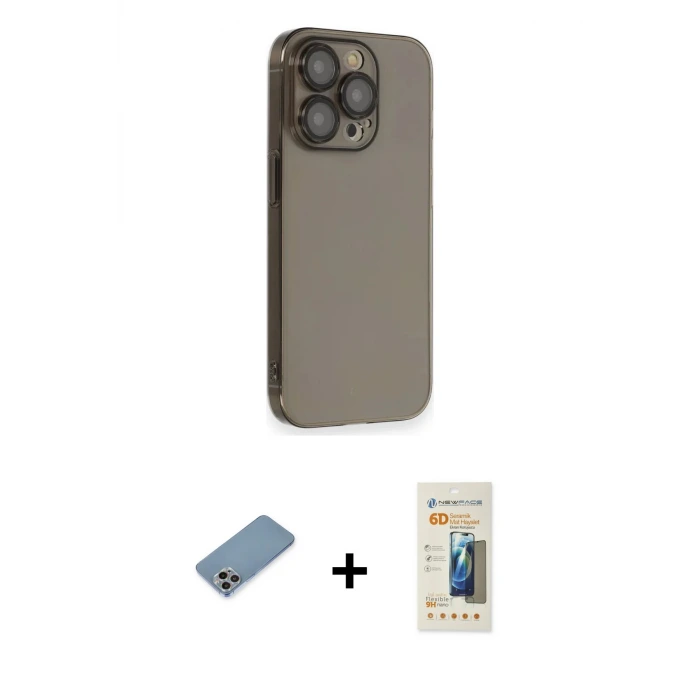 ieg™ iPhone 13 Pro Max Kılıf Siluet Minimal Özel Seri - Siyah 6D Mat Seramik Hayalet Nano Ekran Koruyucu + Shine Kamera Lens Koruma Cam - GI