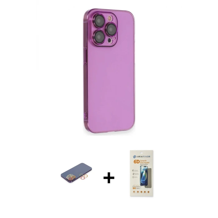ieg™ iPhone 13 Pro Max Kılıf Siluet Minimal Özel Seri - Siyah 6D Mat Seramik Hayalet Nano Ekran Koruyucu + Renkli Kamera Lens Koruma Cam - TU