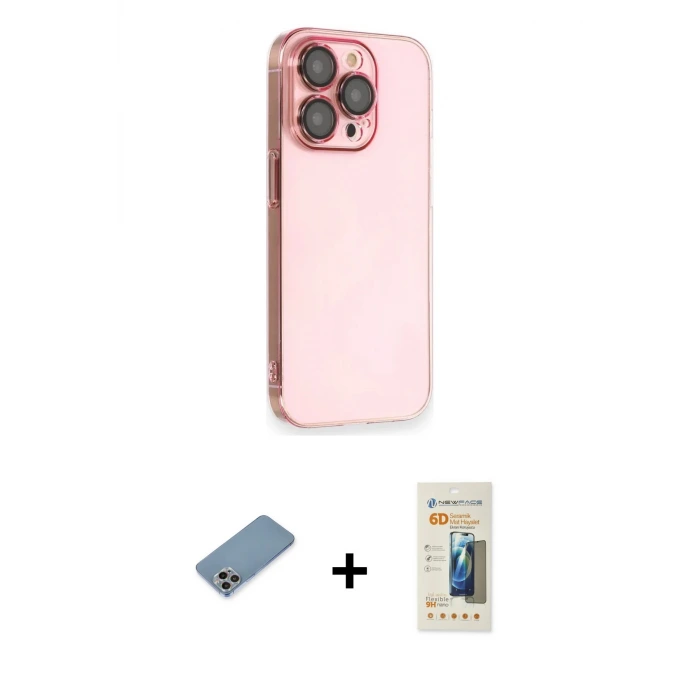 ieg™ iPhone 13 Pro Max Kılıf Siluet Minimal Özel Seri - Siyah 6D Mat Seramik Hayalet Nano Ekran Koruyucu + Shine Kamera Lens Koruma Cam - GI