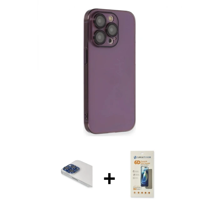 ieg™ iPhone 13 Pro Max Kılıf Siluet Minimal Özel Seri - Siyah 6D Mat Seramik Hayalet Nano Ekran Koruyucu + Pers Alüminyum Kamera Lens - LT