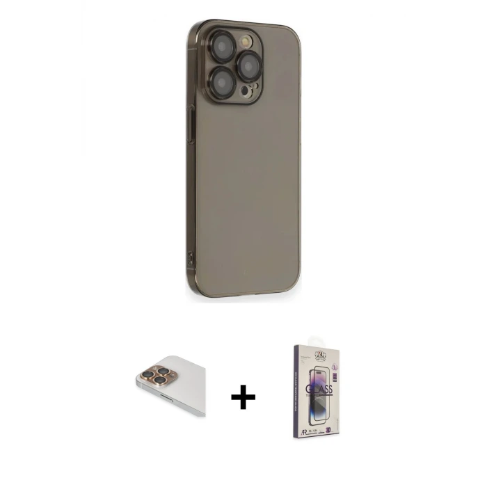 ieg™ iPhone 13 Pro Max Kılıf Siluet Minimal Özel Seri - Siyah Bilvis 3D Cam Ekran Koruyucu + Pers Alüminyum Kamera Lens - GD