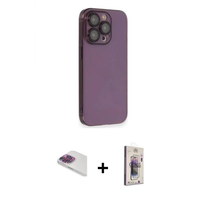 ieg™ iPhone 13 Pro Max Kılıf Siluet Minimal Özel Seri - Siyah Bilvis 3D Cam Ekran Koruyucu + Pers Alüminyum Kamera Lens - GI