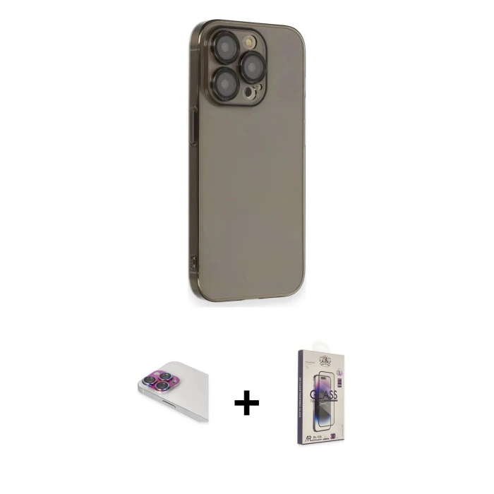 ieg™ iPhone 13 Pro Max Kılıf Siluet Minimal Özel Seri - Siyah Bilvis 3D Cam Ekran Koruyucu + Pers Alüminyum Kamera Lens - GI