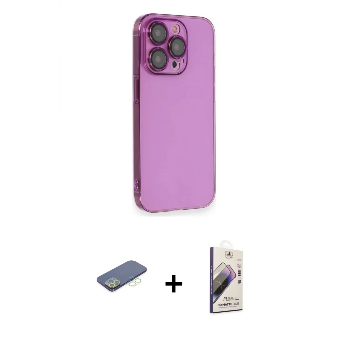 ieg™ iPhone 13 Pro Max Kılıf Siluet Minimal Özel Seri - Siyah Bilvis 3D Mat Cam Ekran Koruyucu + Renkli Kamera Lens Koruma Cam - YL