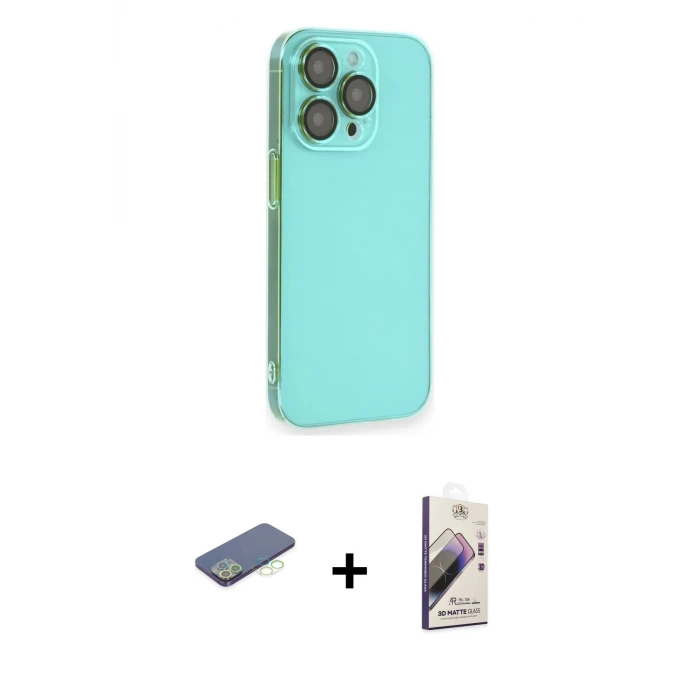 ieg™ iPhone 13 Pro Max Kılıf Siluet Minimal Özel Seri - Siyah Bilvis 3D Mat Cam Ekran Koruyucu + Renkli Kamera Lens Koruma Cam - YL