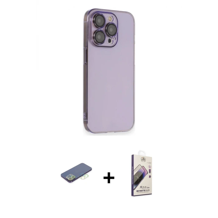 ieg™ iPhone 13 Pro Max Kılıf Siluet Minimal Özel Seri - Siyah Bilvis 3D Mat Cam Ekran Koruyucu + Renkli Kamera Lens Koruma Cam - YL