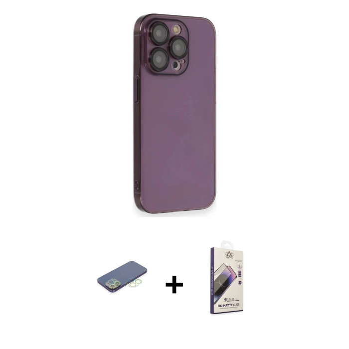 ieg™ iPhone 13 Pro Max Kılıf Siluet Minimal Özel Seri - Siyah Bilvis 3D Mat Cam Ekran Koruyucu + Renkli Kamera Lens Koruma Cam - YL