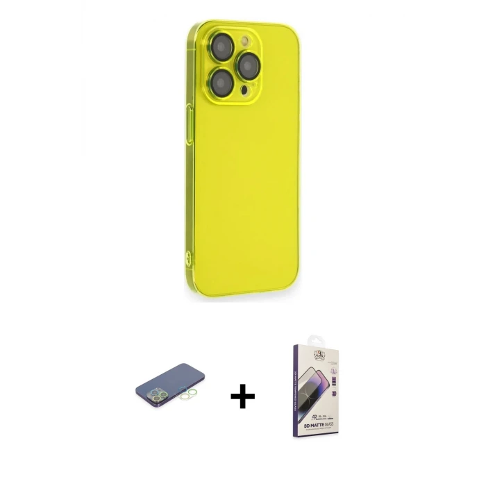 ieg™ iPhone 13 Pro Max Kılıf Siluet Minimal Özel Seri - Siyah Bilvis 3D Mat Cam Ekran Koruyucu + Renkli Kamera Lens Koruma Cam - YL