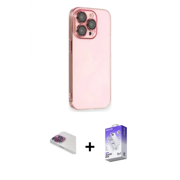 ieg™ iPhone 13 Pro Max Kılıf Siluet Minimal Özel Seri - Siyah Bilvis 5in1 3D Magic Cam Ekran Koruyucu + Pers Alüminyum Kamera Lens - GI