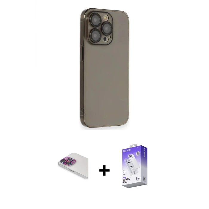 ieg™ iPhone 13 Pro Max Kılıf Siluet Minimal Özel Seri - Siyah Bilvis 5in1 3D Magic Cam Ekran Koruyucu + Pers Alüminyum Kamera Lens - GI