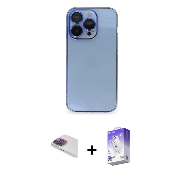 ieg™ iPhone 13 Pro Max Kılıf Siluet Minimal Özel Seri - Siyah Bilvis 5in1 3D Magic Cam Ekran Koruyucu + Pers Alüminyum Kamera Lens - GI