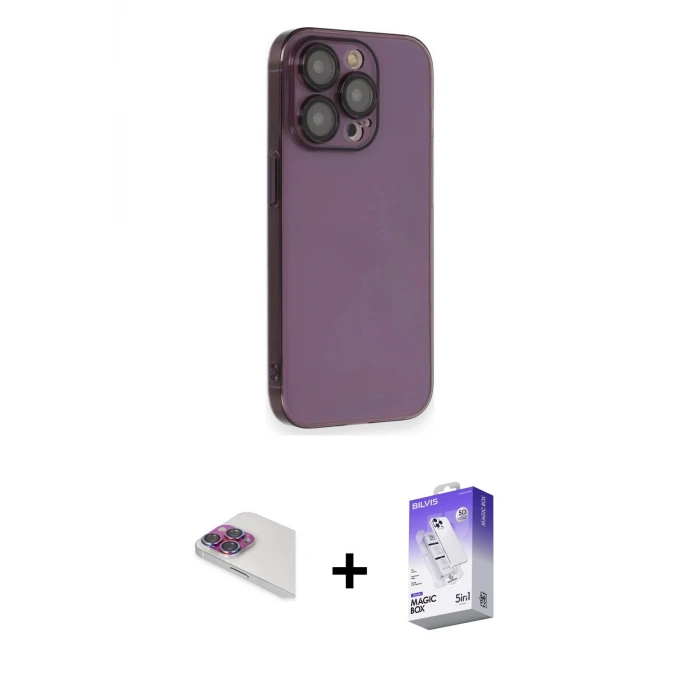 ieg™ iPhone 13 Pro Max Kılıf Siluet Minimal Özel Seri - Siyah Bilvis 5in1 3D Magic Cam Ekran Koruyucu + Pers Alüminyum Kamera Lens - GI