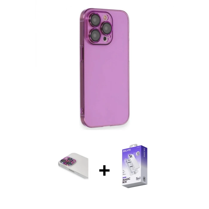 ieg™ iPhone 13 Pro Max Kılıf Siluet Minimal Özel Seri - Siyah Bilvis 5in1 3D Magic Cam Ekran Koruyucu + Pers Alüminyum Kamera Lens - GI