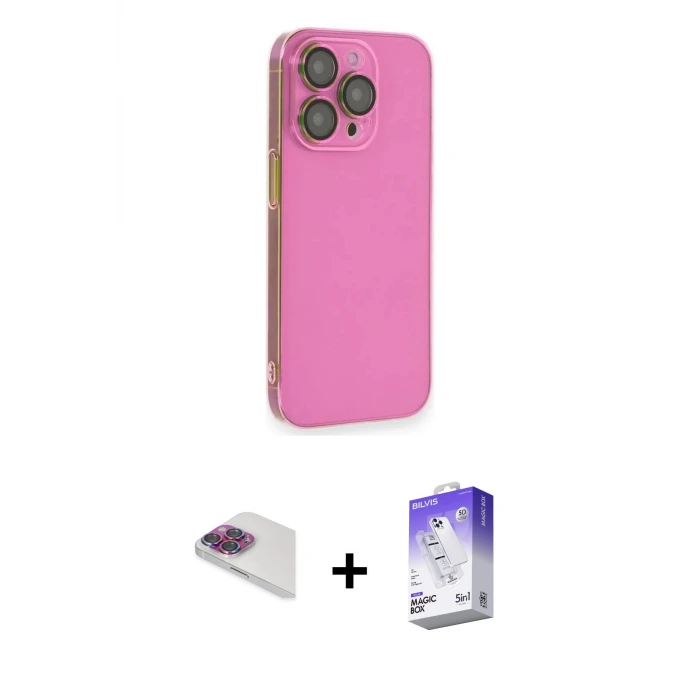 ieg™ iPhone 13 Pro Max Kılıf Siluet Minimal Özel Seri - Siyah Bilvis 5in1 3D Magic Cam Ekran Koruyucu + Pers Alüminyum Kamera Lens - GI