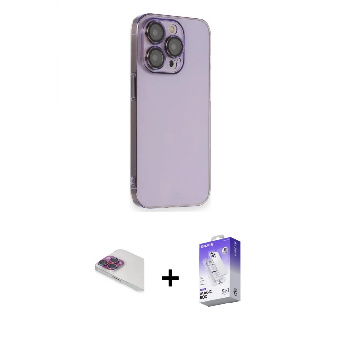ieg™ iPhone 13 Pro Max Kılıf Siluet Minimal Özel Seri - Siyah Bilvis 5in1 3D Magic Cam Ekran Koruyucu + Pers Alüminyum Kamera Lens - GI