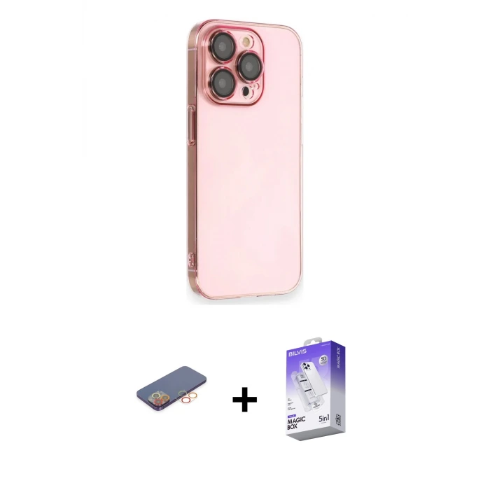 ieg™ iPhone 13 Pro Max Kılıf Siluet Minimal Özel Seri - Siyah Bilvis 5in1 3D Magic Cam Ekran Koruyucu + Renkli Kamera Lens Koruma Cam - TU