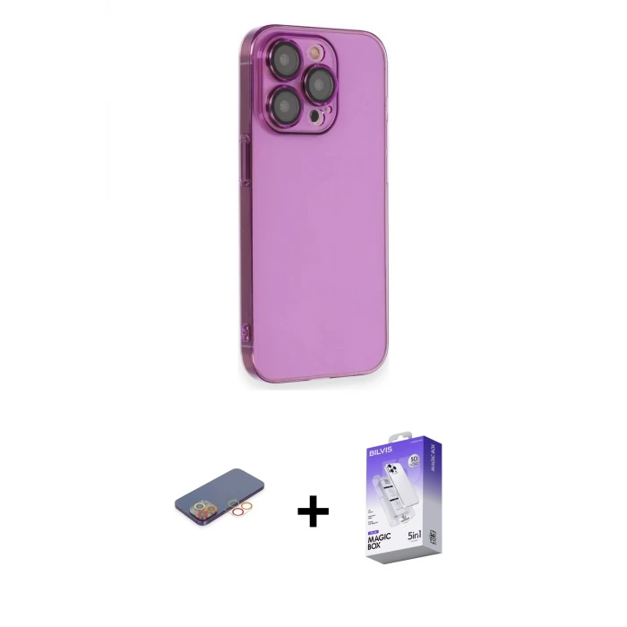 ieg™ iPhone 13 Pro Max Kılıf Siluet Minimal Özel Seri - Siyah Bilvis 5in1 3D Magic Cam Ekran Koruyucu + Renkli Kamera Lens Koruma Cam - TU