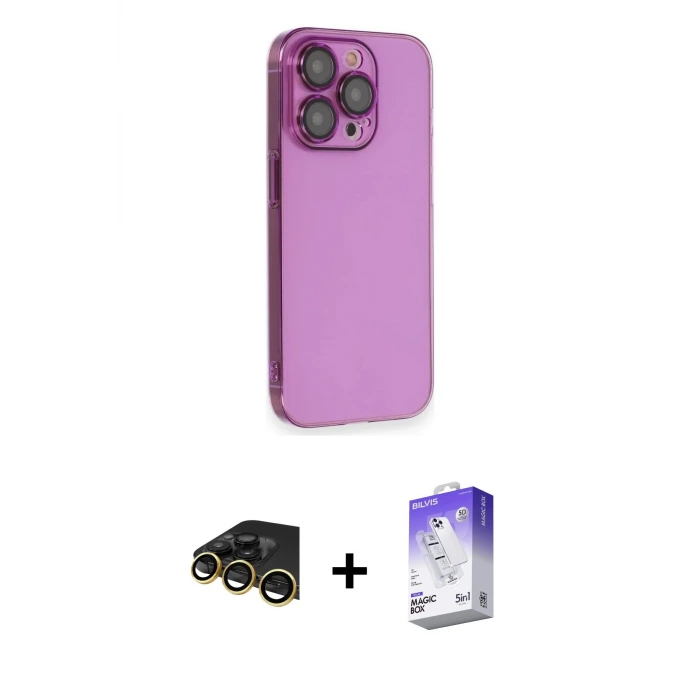 ieg™ iPhone 13 Pro Max Kılıf Siluet Minimal Özel Seri - Siyah Bilvis 5in1 3D Magic Cam Ekran Koruyucu + Raze Metal Kamera Lens - GD