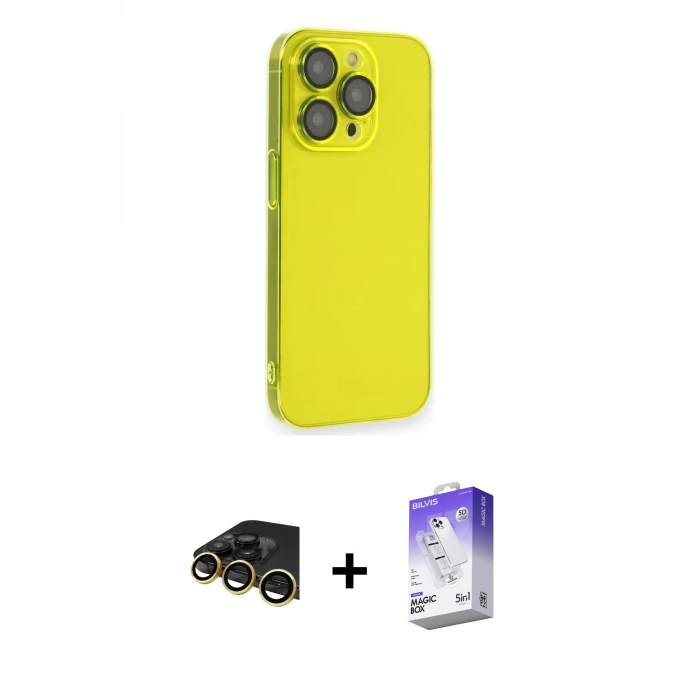 ieg™ iPhone 13 Pro Max Kılıf Siluet Minimal Özel Seri - Siyah Bilvis 5in1 3D Magic Cam Ekran Koruyucu + Raze Metal Kamera Lens - GD