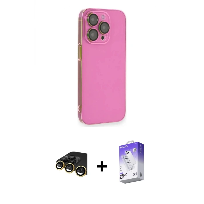 ieg™ iPhone 13 Pro Max Kılıf Siluet Minimal Özel Seri - Siyah Bilvis 5in1 3D Magic Cam Ekran Koruyucu + Raze Metal Kamera Lens - GD