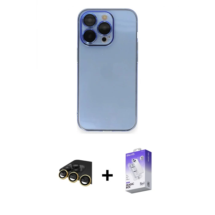 ieg™ iPhone 13 Pro Max Kılıf Siluet Minimal Özel Seri - Siyah Bilvis 5in1 3D Magic Cam Ekran Koruyucu + Raze Metal Kamera Lens - GD