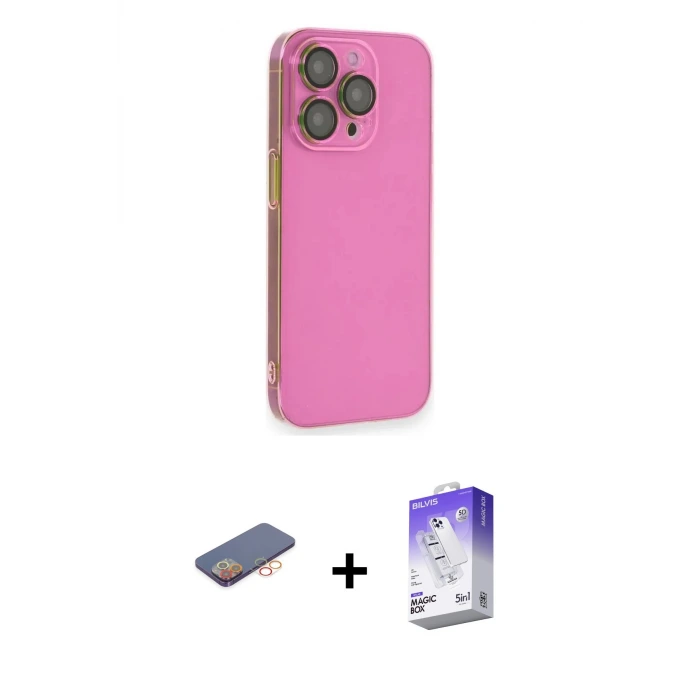ieg™ iPhone 13 Pro Max Kılıf Siluet Minimal Özel Seri - Siyah Bilvis 5in1 3D Magic Cam Ekran Koruyucu + Renkli Kamera Lens Koruma Cam - TU