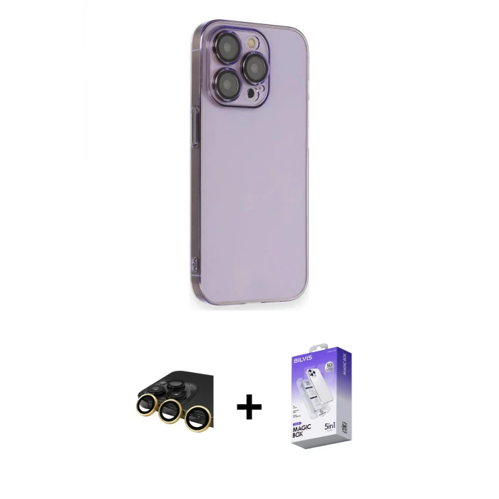 ieg™ iPhone 13 Pro Max Kılıf Siluet Minimal Özel Seri - Siyah Bilvis 5in1 3D Magic Cam Ekran Koruyucu + Raze Metal Kamera Lens - GD