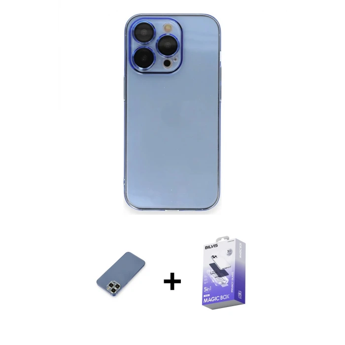 ieg™ iPhone 13 Pro Max Kılıf Siluet Minimal Özel Seri - Siyah Bilvis 5in1 5D Magic Hayalet Cam Ekran Koruyucu + Metal Kamera Lens Koruma Cam - AKYL