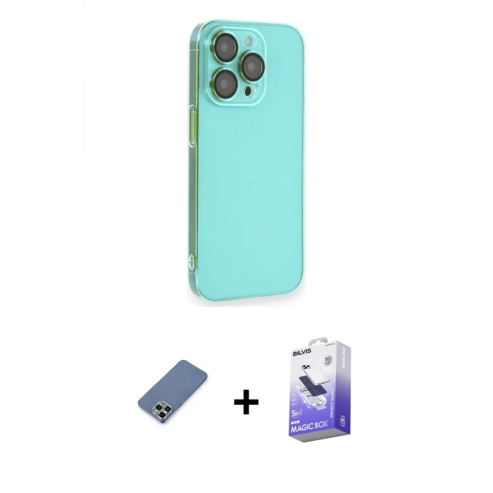 ieg™ iPhone 13 Pro Max Kılıf Siluet Minimal Özel Seri - Siyah Bilvis 5in1 5D Magic Hayalet Cam Ekran Koruyucu + Metal Kamera Lens Koruma Cam - AKYL