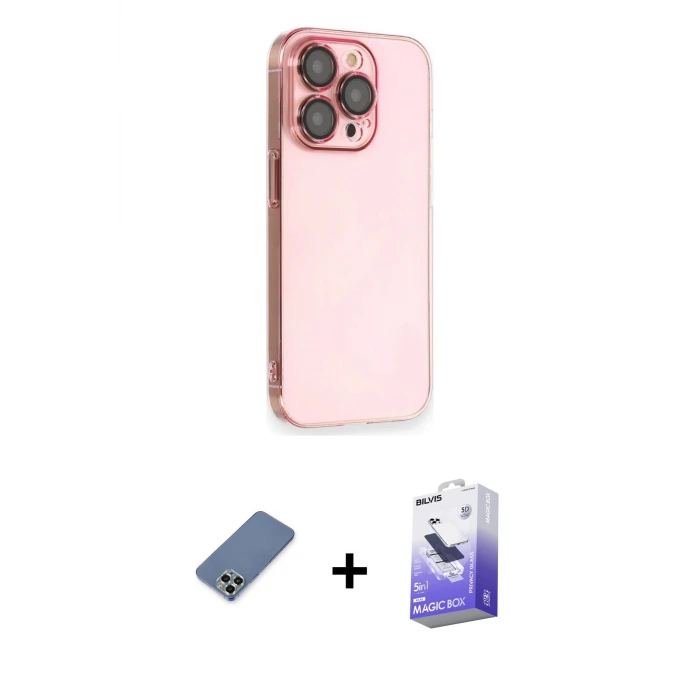 ieg™ iPhone 13 Pro Max Kılıf Siluet Minimal Özel Seri - Siyah Bilvis 5in1 5D Magic Hayalet Cam Ekran Koruyucu + Metal Kamera Lens Koruma Cam - AKYL