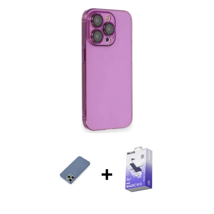 ieg™ iPhone 13 Pro Max Kılıf Siluet Minimal Özel Seri - Siyah Bilvis 5in1 5D Magic Hayalet Cam Ekran Koruyucu + Metal Kamera Lens Koruma Cam - AKYL