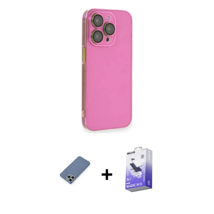 ieg™ iPhone 13 Pro Max Kılıf Siluet Minimal Özel Seri - Siyah Bilvis 5in1 5D Magic Hayalet Cam Ekran Koruyucu + Metal Kamera Lens Koruma Cam - AKYL