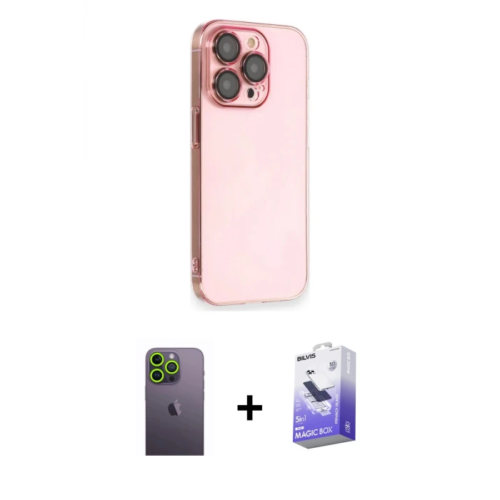 ieg™ iPhone 13 Pro Max Kılıf Siluet Minimal Özel Seri - Siyah Bilvis 5in1 5D Magic Hayalet Cam Ekran Koruyucu + Neon Fosforlu Kamera Lens - YL
