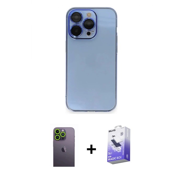 ieg™ iPhone 13 Pro Max Kılıf Siluet Minimal Özel Seri - Siyah Bilvis 5in1 5D Magic Hayalet Cam Ekran Koruyucu + Neon Fosforlu Kamera Lens - YL