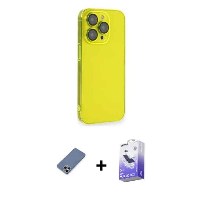 ieg™ iPhone 13 Pro Max Kılıf Siluet Minimal Özel Seri - Siyah Bilvis 5in1 5D Magic Hayalet Cam Ekran Koruyucu + Metal Kamera Lens Koruma Cam - AKYL