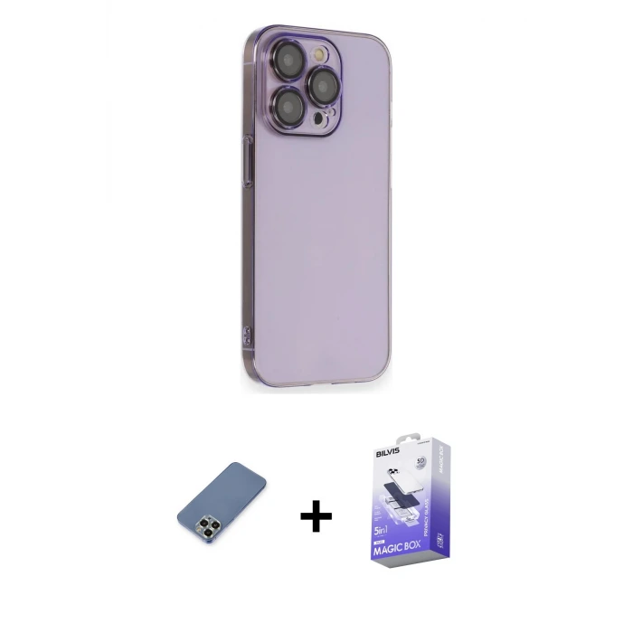 ieg™ iPhone 13 Pro Max Kılıf Siluet Minimal Özel Seri - Siyah Bilvis 5in1 5D Magic Hayalet Cam Ekran Koruyucu + Metal Kamera Lens Koruma Cam - AKYL