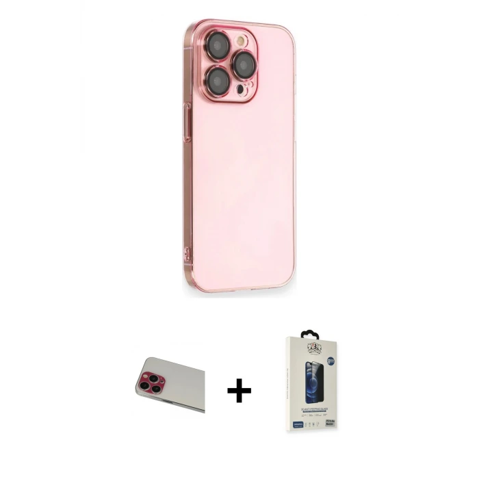 ieg™ iPhone 13 Pro Max Kılıf Siluet Minimal Özel Seri - Siyah Bilvis Hayalet Cam Ekran Koruyucu + Rainbow Kamera Lens Koruma Cam - KI