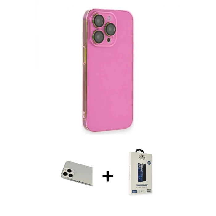 ieg™ iPhone 13 Pro Max Kılıf Siluet Minimal Özel Seri - Siyah Bilvis Hayalet Cam Ekran Koruyucu + Rainbow Kamera Lens Koruma Cam - BZ