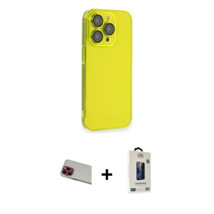 ieg™ iPhone 13 Pro Max Kılıf Siluet Minimal Özel Seri - Siyah Bilvis Hayalet Cam Ekran Koruyucu + Rainbow Kamera Lens Koruma Cam - KI