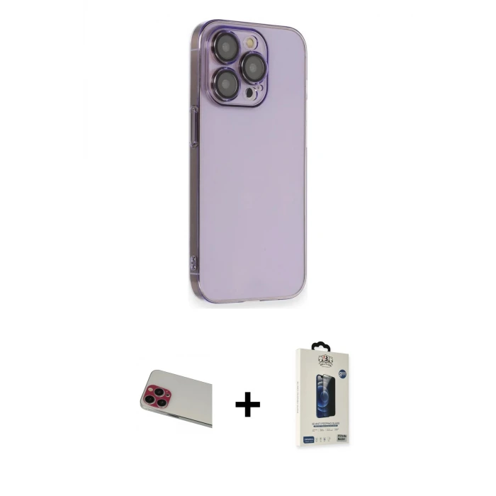 ieg™ iPhone 13 Pro Max Kılıf Siluet Minimal Özel Seri - Siyah Bilvis Hayalet Cam Ekran Koruyucu + Rainbow Kamera Lens Koruma Cam - KI