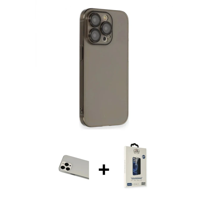 ieg™ iPhone 13 Pro Max Kılıf Siluet Minimal Özel Seri - Siyah Bilvis Hayalet Cam Ekran Koruyucu + Rainbow Kamera Lens Koruma Cam - BZ